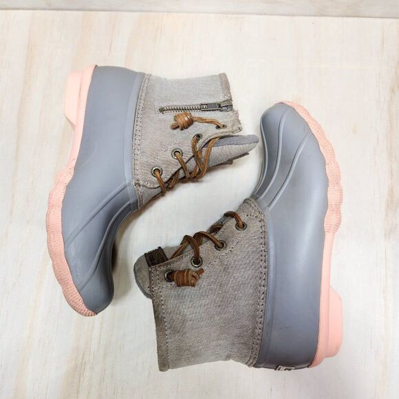 Sperry Saltwater Rain Gray Tan Pink Waterproof Rubber Duck Boot Women's 5.5 - Picture 7 of 10